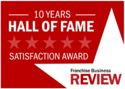 Award Badge from Franchise Business Review - 2023 10 Years Hall of Fame